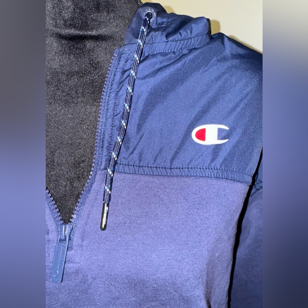 Champion Navy Blue Half-Zip Pullover Hoodie – Size Medium - Picture 2 of 4